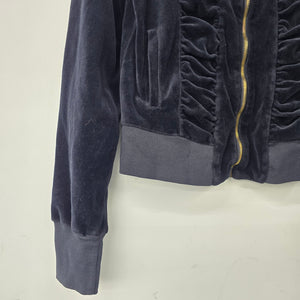 XCVI Black Velvet Ruched Front Zip Up Light Jacket Size M