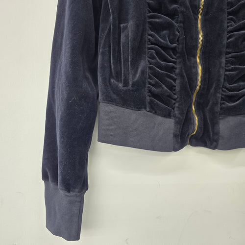XCVI Black Velvet Ruched Front Zip Up Light Jacket Size M
