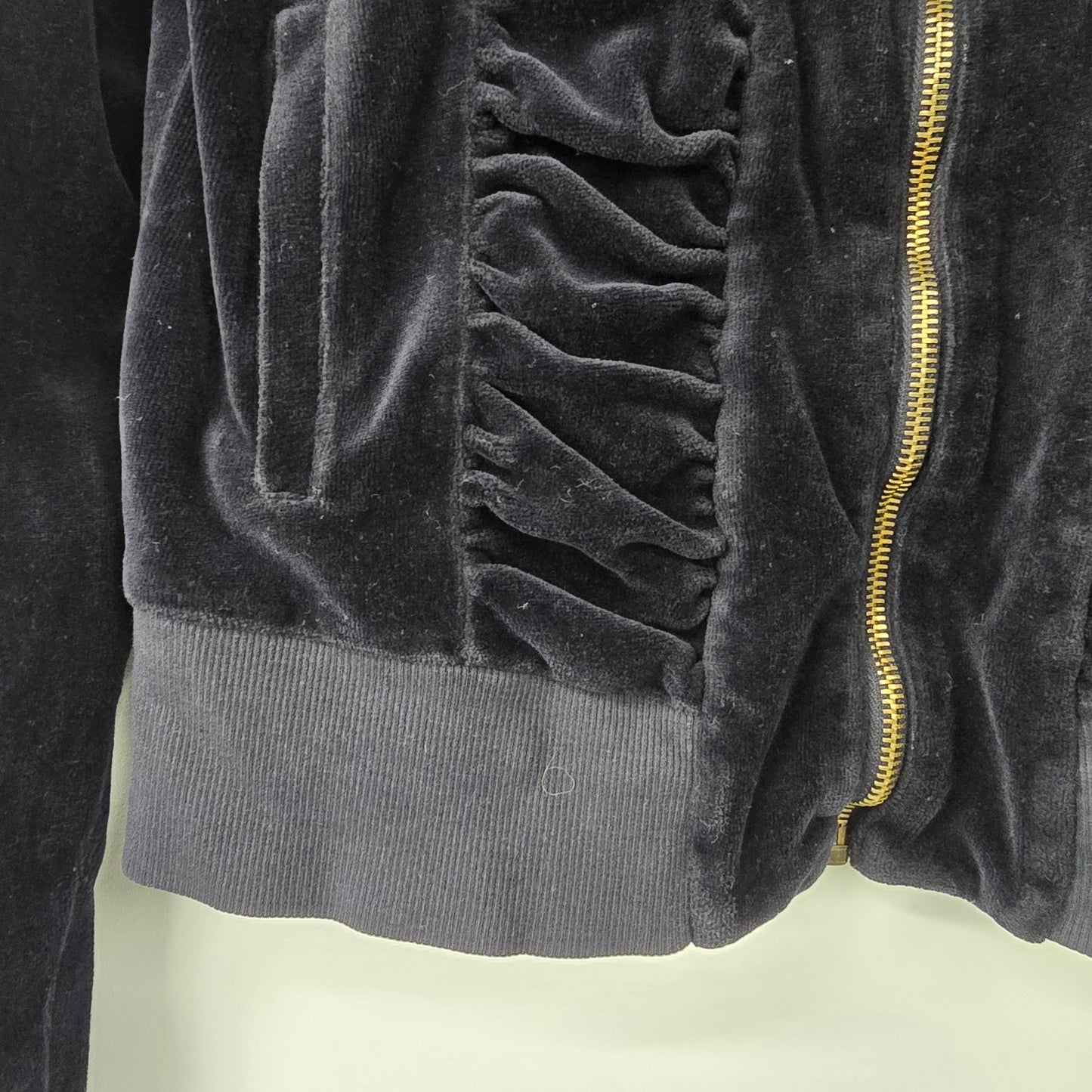 XCVI Black Velvet Ruched Front Zip Up Light Jacket Size M