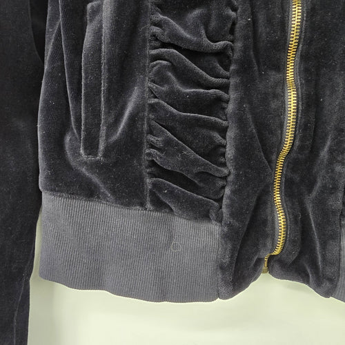 XCVI Black Velvet Ruched Front Zip Up Light Jacket Size M