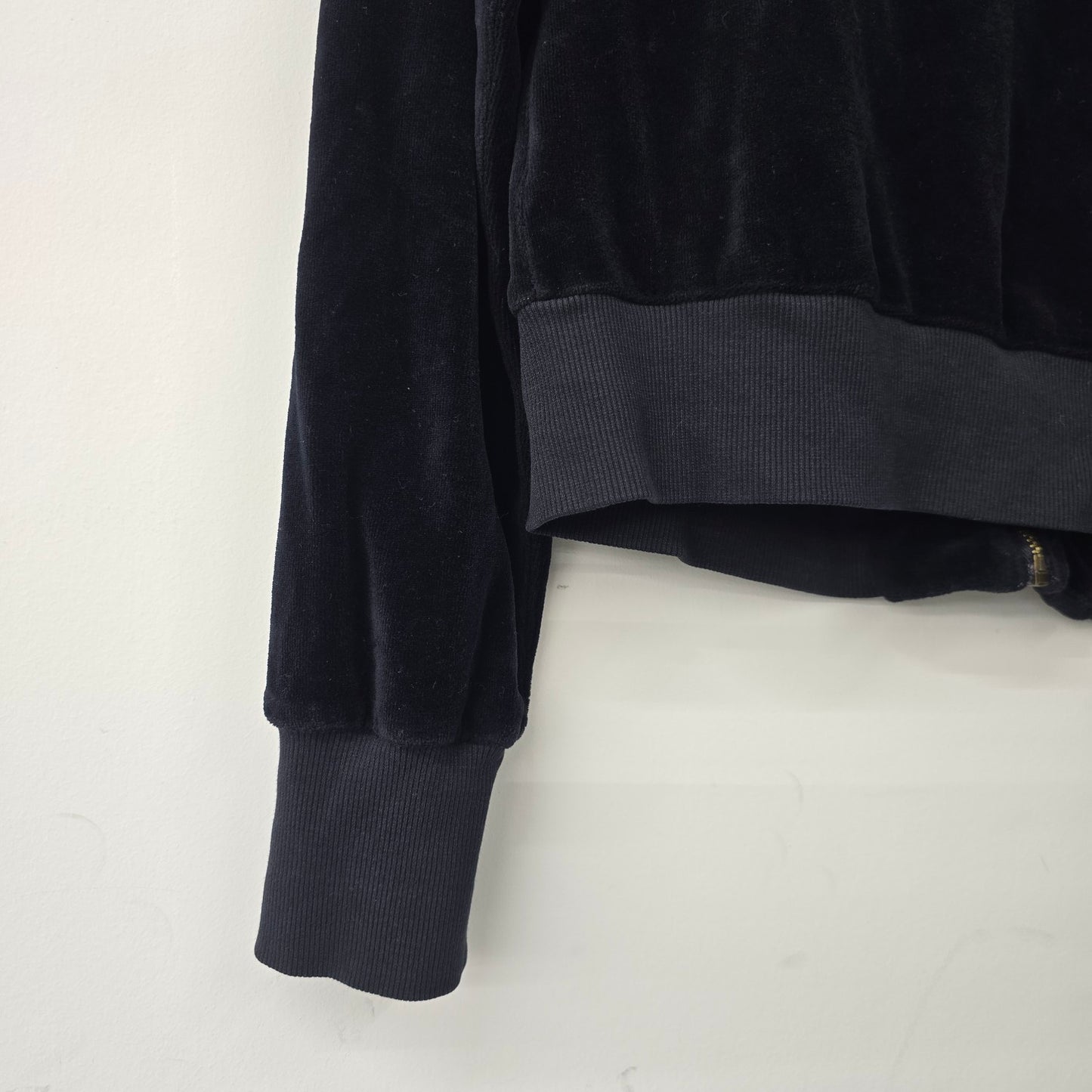 XCVI Black Velvet Ruched Front Zip Up Light Jacket Size M