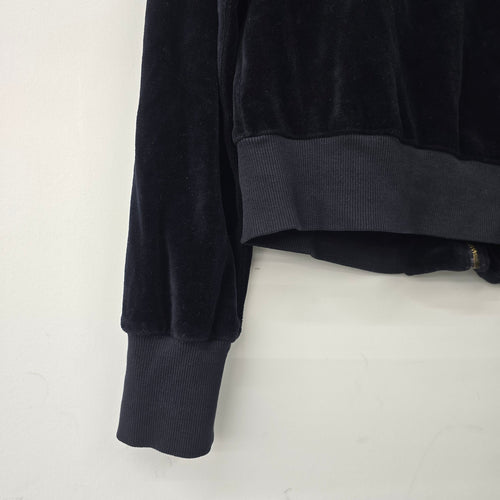 XCVI Black Velvet Ruched Front Zip Up Light Jacket Size M