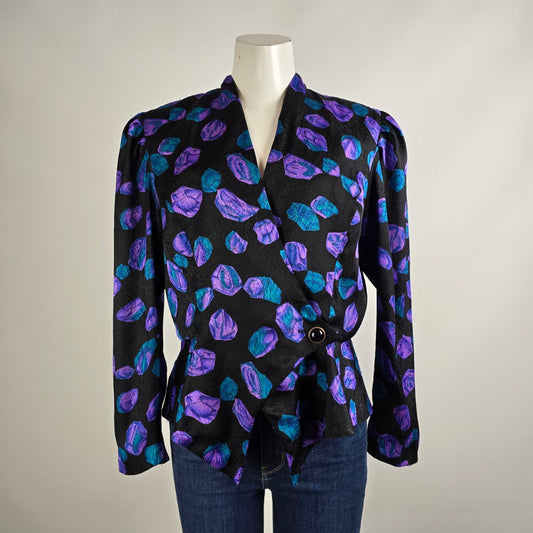 Vintage Nu Mode Blue Crystal Print Blazer Jacket Size M/L