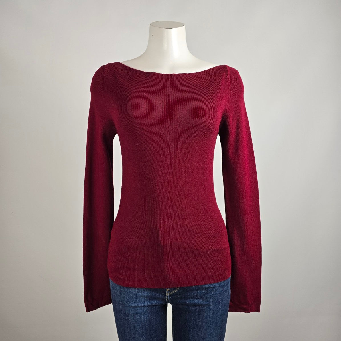 Holt Renfrew Burgundy Knit Boat Neck Sweater Size M