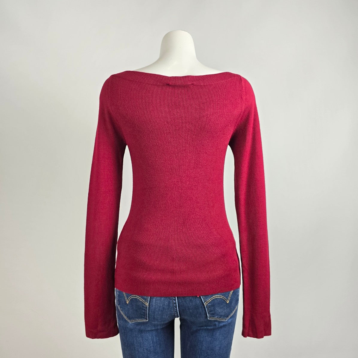 Holt Renfrew Burgundy Knit Boat Neck Sweater Size M