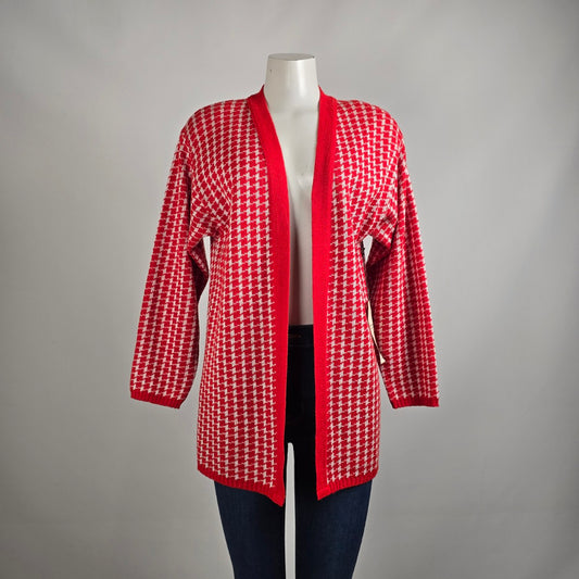 Vintage J.T.Martin Red Houndstooth Knit Cardigan Size M