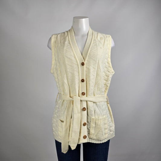 Vintage Penningtons Cream Knit Button Up Vest Size XL