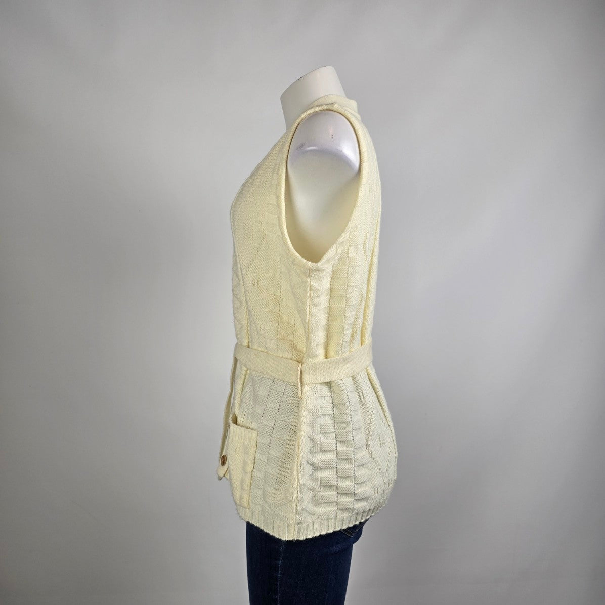 Vintage Penningtons Cream Knit Western Button Up Vest Size XL