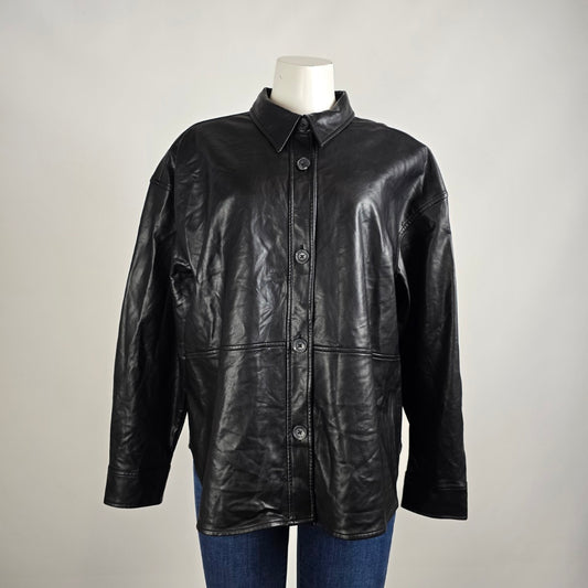 Hudson Black Vegan Leather Button Up Light Jacket Size XL