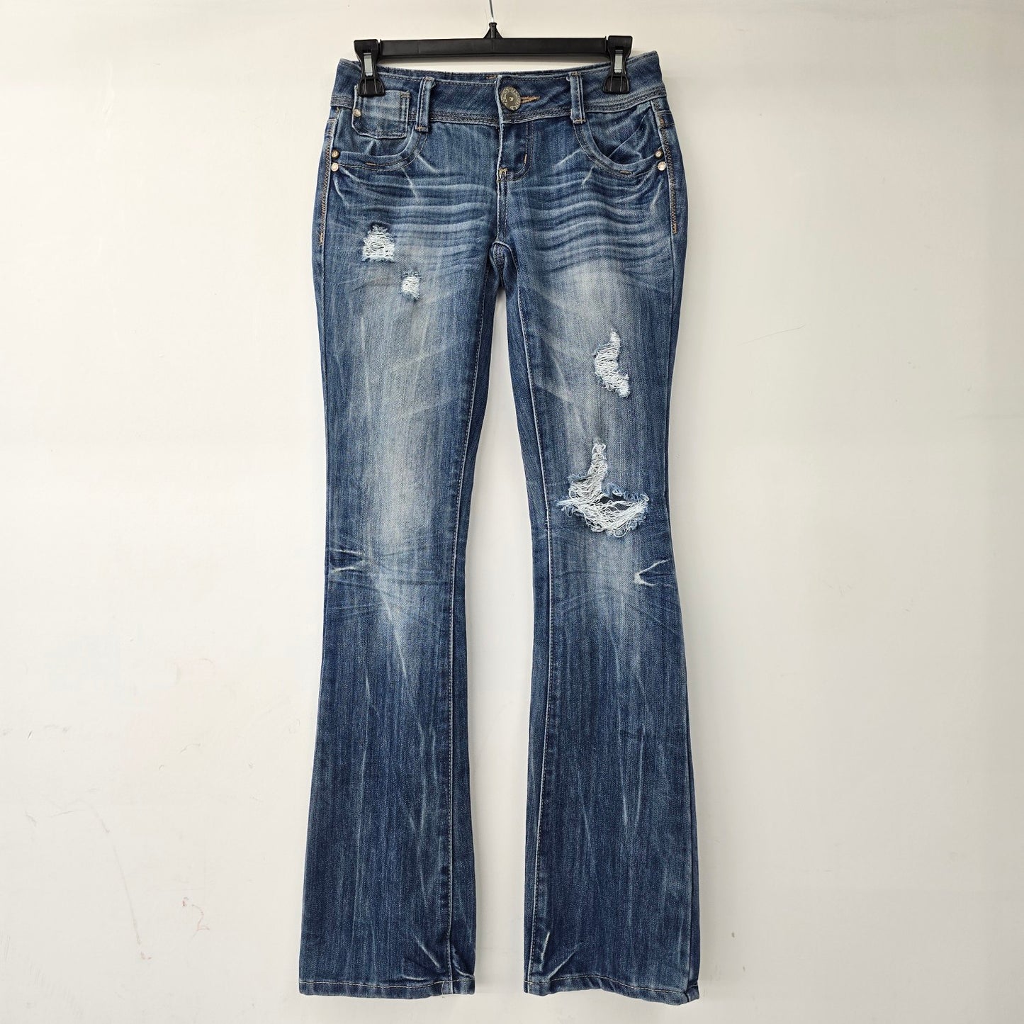 Vintage Almost Famous Distressed Boot Cut Denim Jeans Size 1