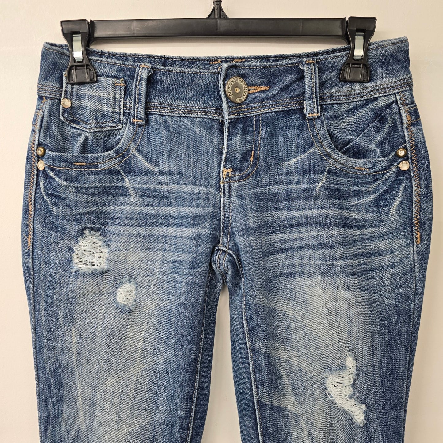 Vintage Almost Famous Distressed Boot Cut Denim Jeans Size 1