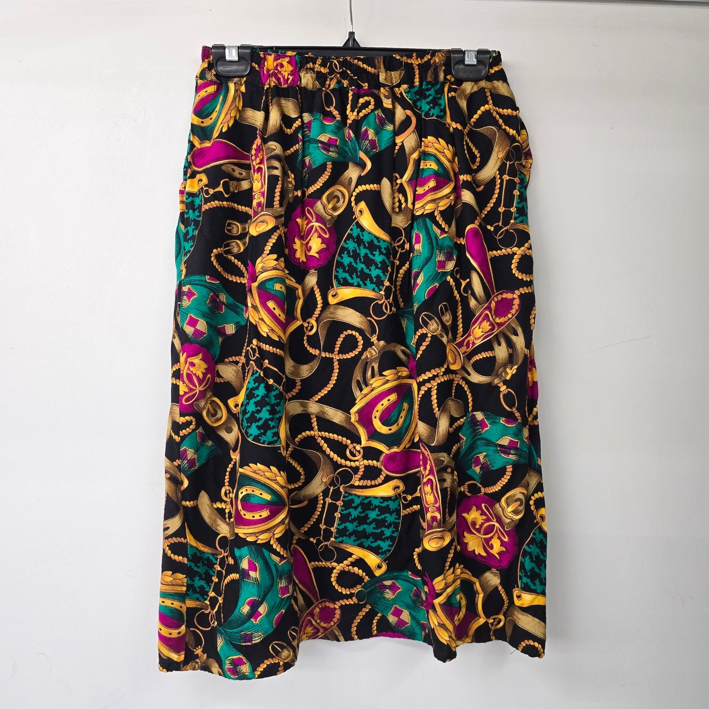 Vintage Purple & Teal Chain Print Midi Length Skirt Size S