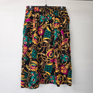 Vintage Purple & Teal Chain Print Midi Length Skirt Size S