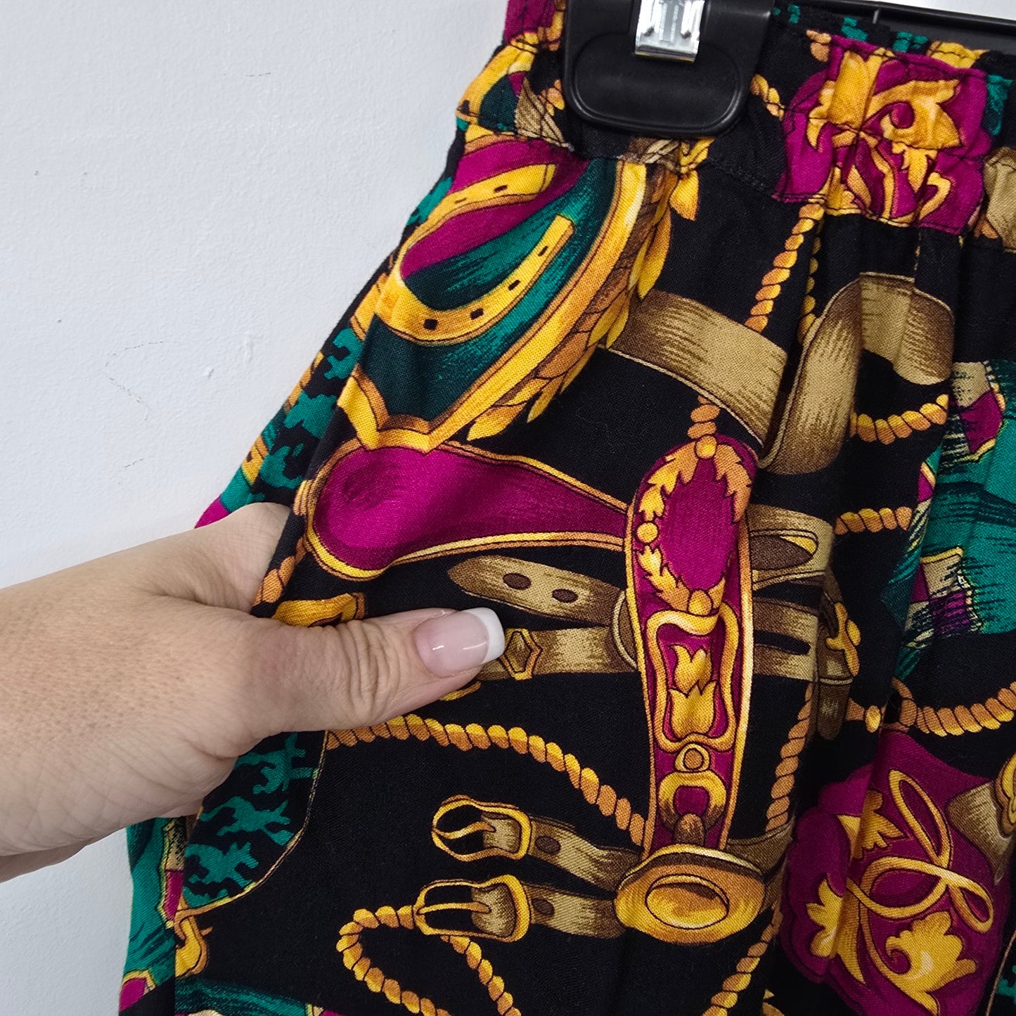 Vintage Purple & Teal Chain Print Midi Length Skirt Size S