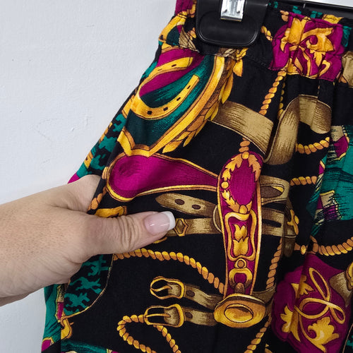 Vintage Purple & Teal Chain Print Midi Length Skirt Size S