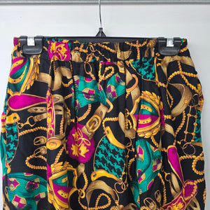 Vintage Purple & Teal Chain Print Midi Length Skirt Size S