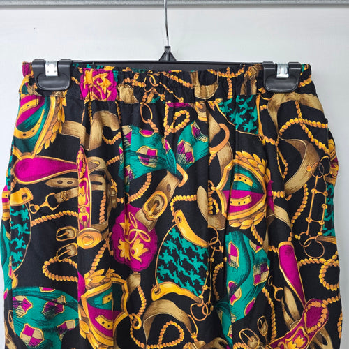 Vintage Purple & Teal Chain Print Midi Length Skirt Size S