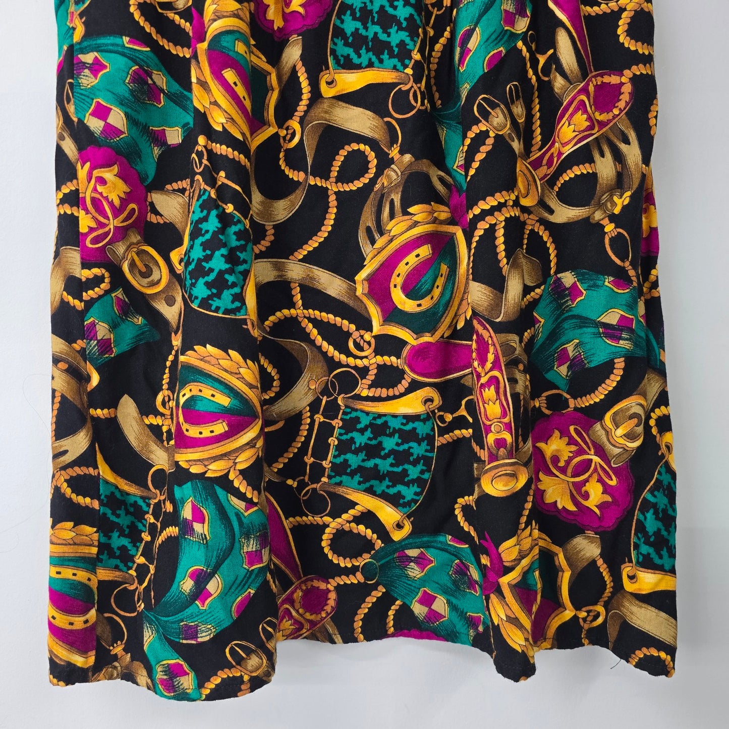 Vintage Purple & Teal Chain Print Midi Length Skirt Size S