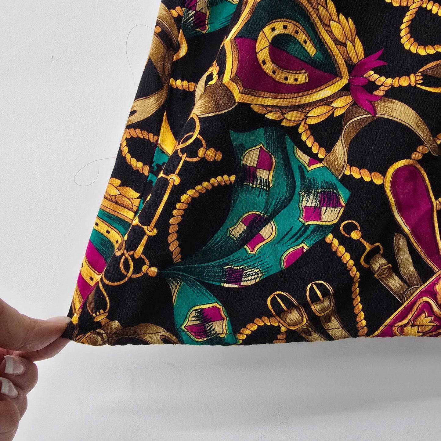 Vintage Purple & Teal Chain Print Midi Length Skirt Size S