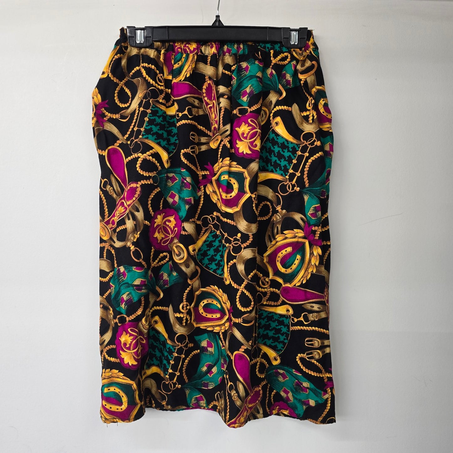 Vintage Purple & Teal Chain Print Midi Length Skirt Size S