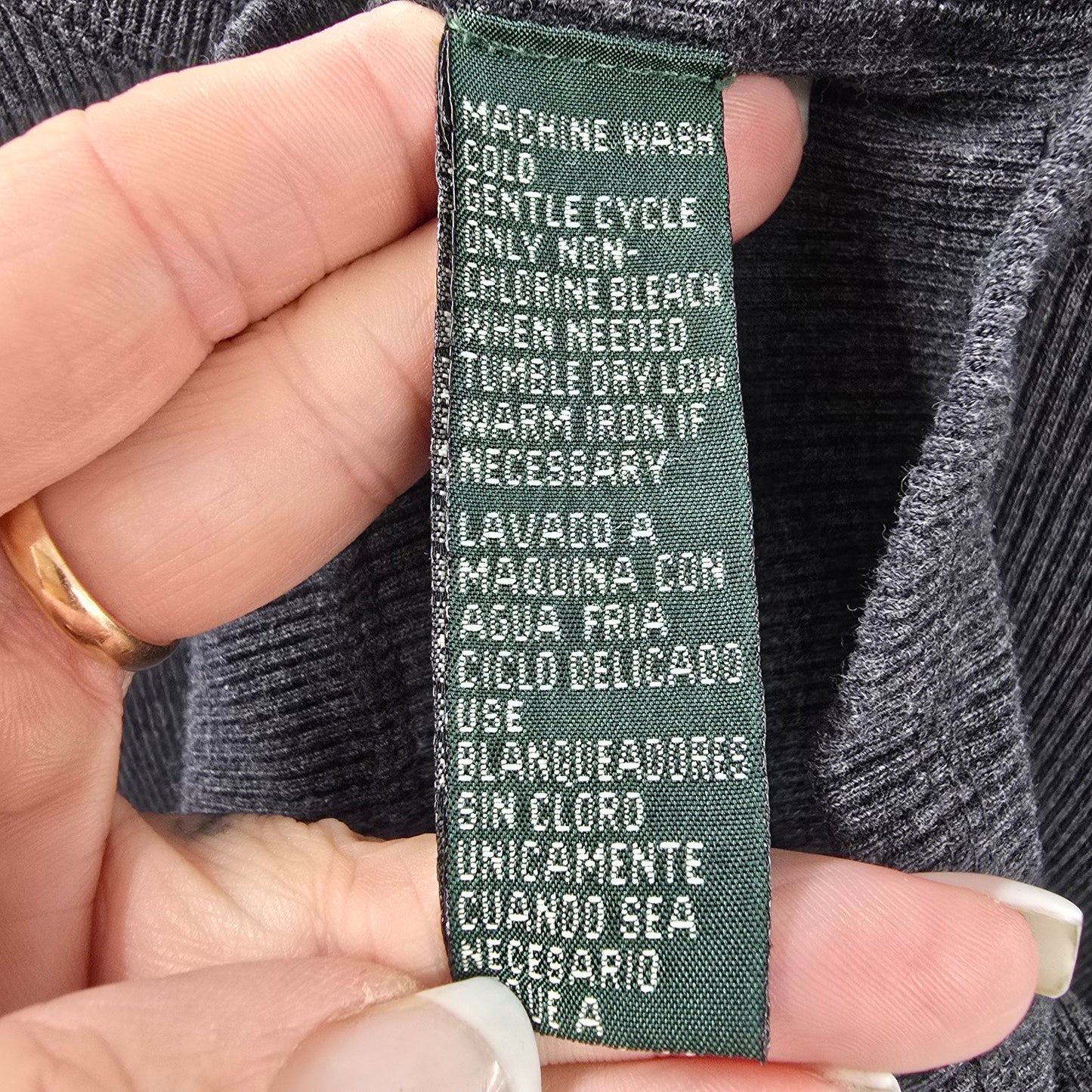 Ralph Lauren Grey Cotton Ribbed Long Sleeve Top Size S