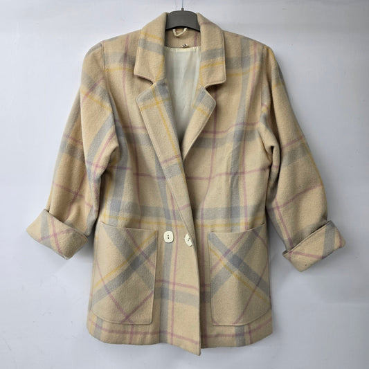 Vintage Sears Cream Plaid Wool Blazer Size 5/6