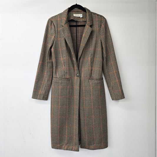 RD Style Brown Houndstooth Long Blazer Light Jacket Size S