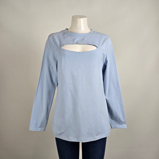 Free Form Blue Cotton Cut-out Long Sleeve Top Size L
