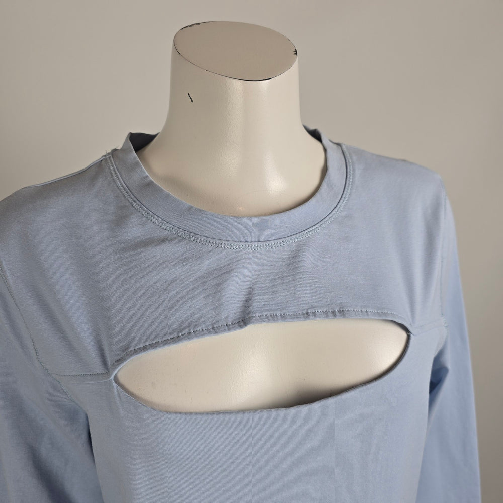 Free Form Blue Cotton Cut-out Long Sleeve Top Size L