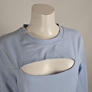 Free Form Blue Cotton Cut-out Long Sleeve Top Size L