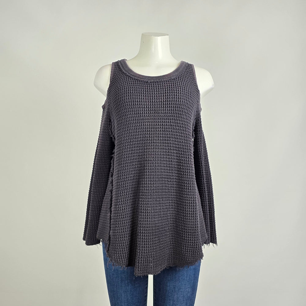 Free People Gray Cotton Waffle Knit Cold Shoulder Top Size S