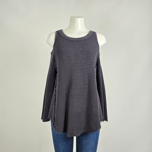 Free People Gray Cotton Waffle Knit Cold Shoulder Top Size S