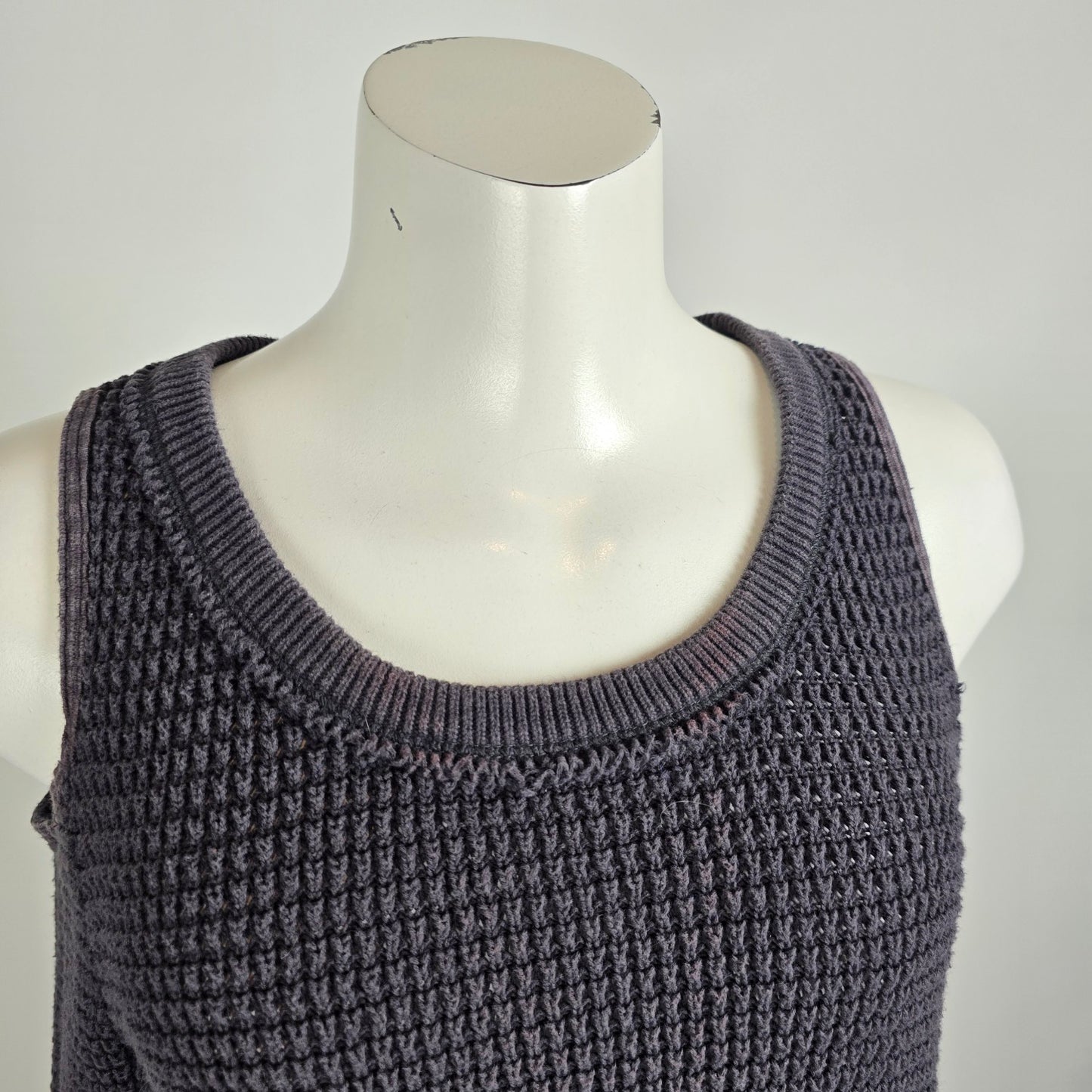 Free People Gray Cotton Waffle Knit Cold Shoulder Top Size S