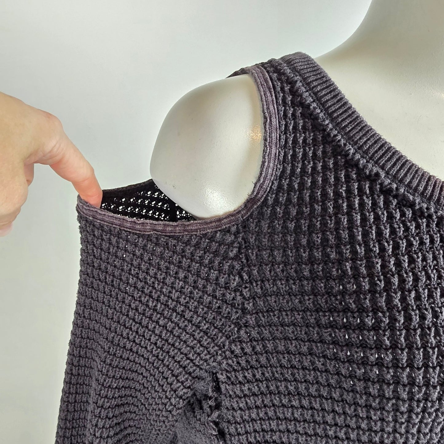 Free People Gray Cotton Waffle Knit Cold Shoulder Top Size S