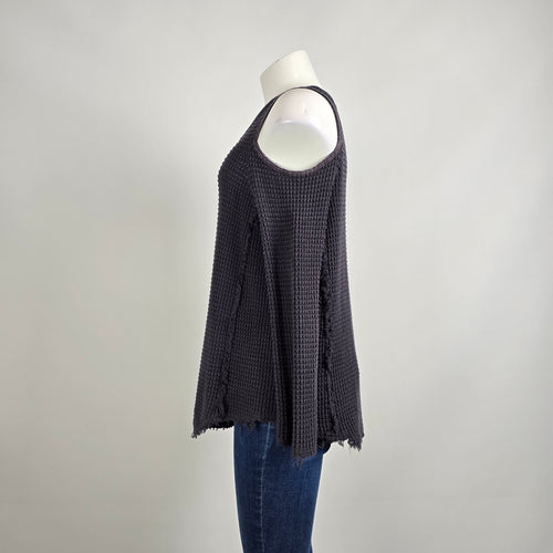 Free People Gray Cotton Waffle Knit Cold Shoulder Top Size S