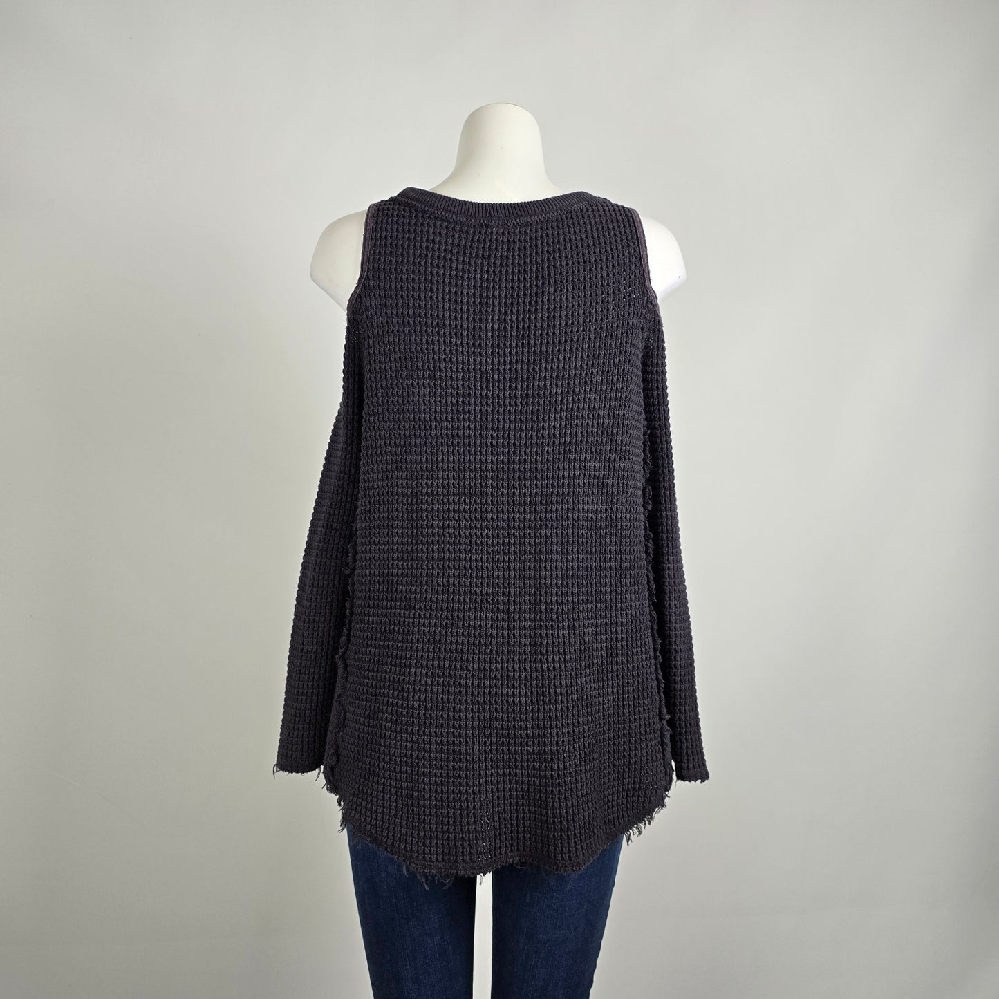 Free People Gray Cotton Waffle Knit Cold Shoulder Top Size S
