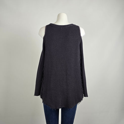 Free People Gray Cotton Waffle Knit Cold Shoulder Top Size S