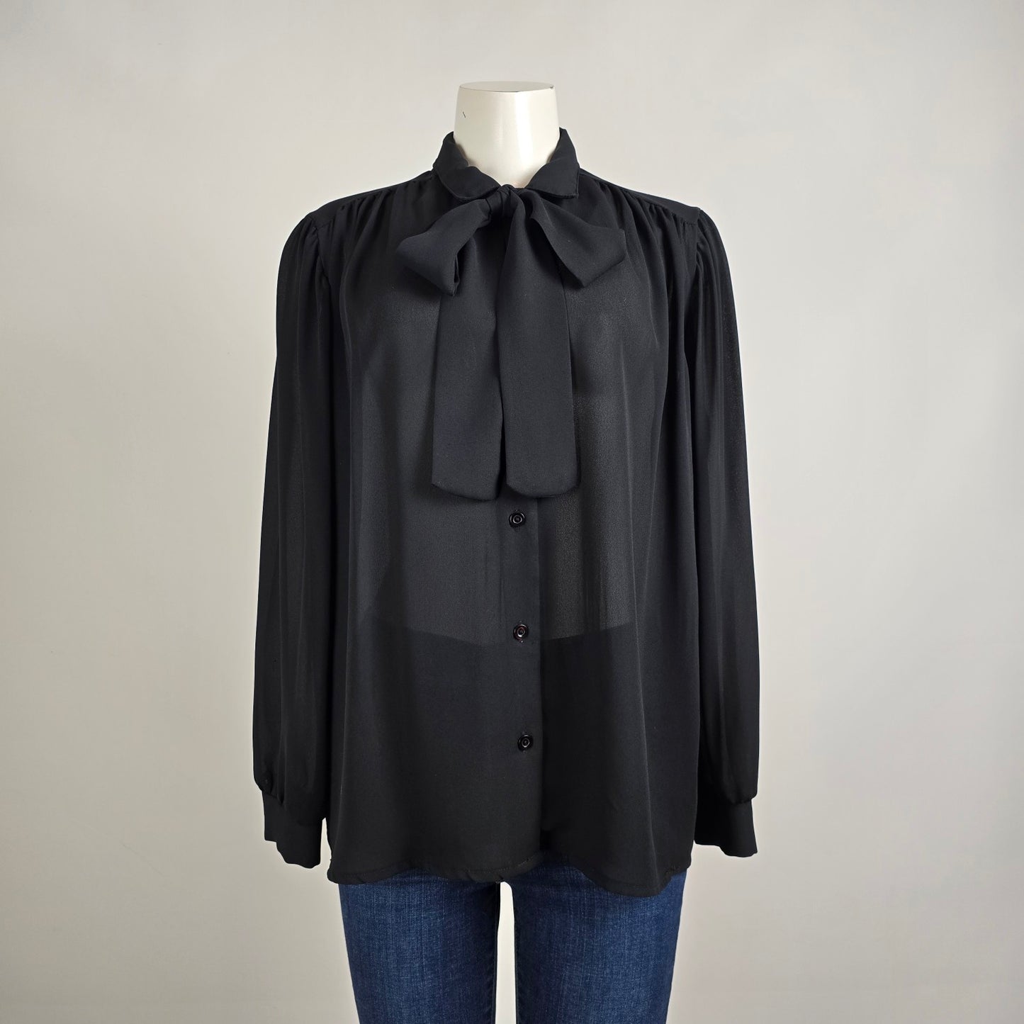 Vintage Tops 'n Trends Black Neck Tie Blouse Size 14