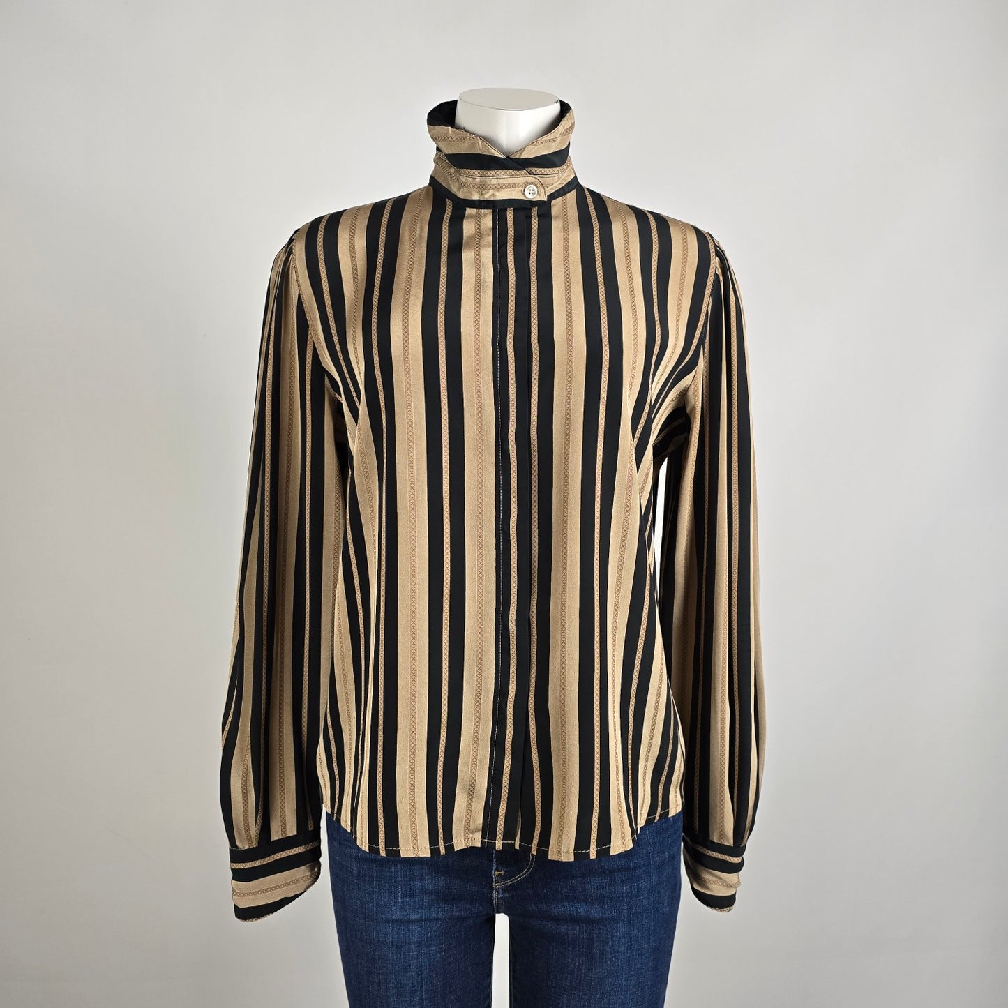 Vintage Brown Striped Button Up Blouse Size M/L