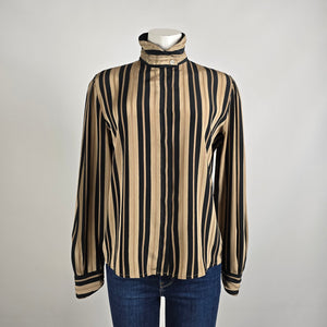 Vintage Brown Striped Button Up Blouse Size M/L