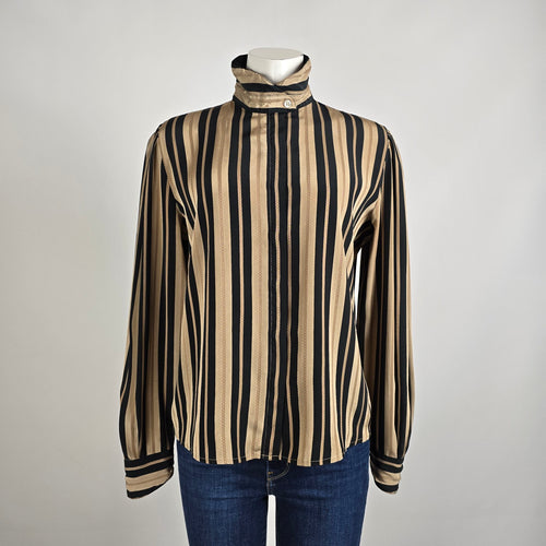 Vintage Brown Striped Button Up Blouse Size M/L