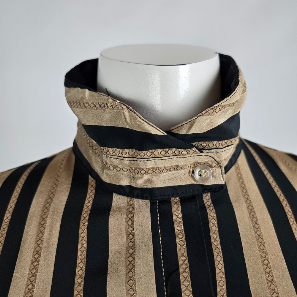 Vintage Brown Striped Button Up Blouse Size M/L