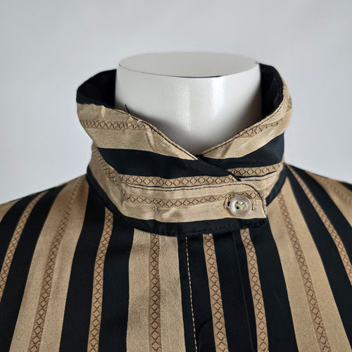 Vintage Brown Striped Button Up Blouse Size M/L