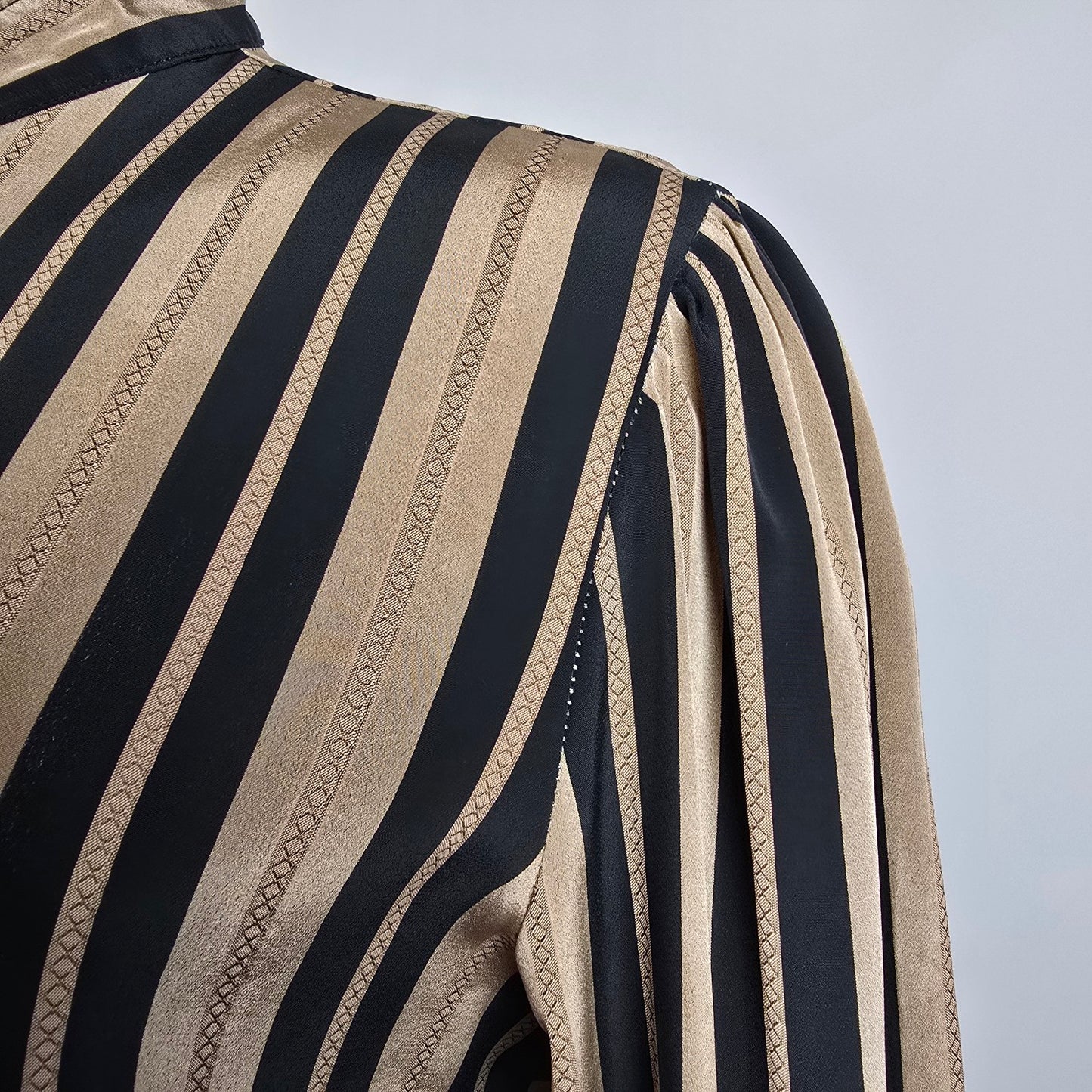 Vintage Brown Striped Button Up Blouse Size M/L