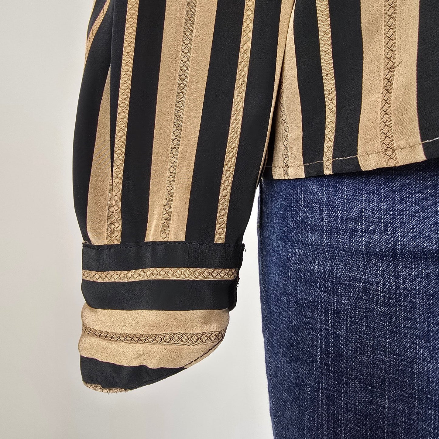 Vintage Brown Striped Button Up Blouse Size M/L