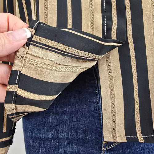 Vintage Brown Striped Button Up Blouse Size M/L