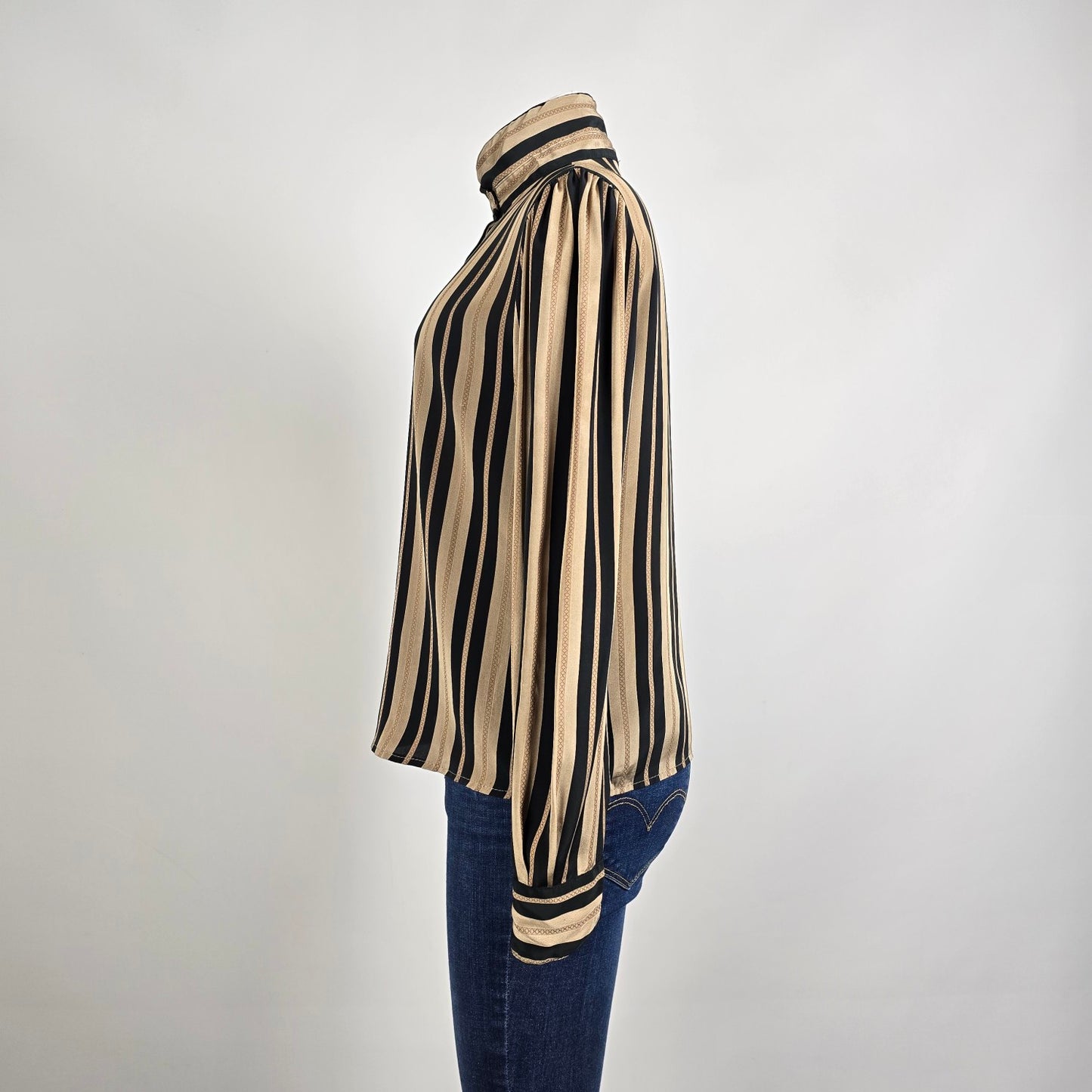 Vintage Brown Striped Button Up Blouse Size M/L