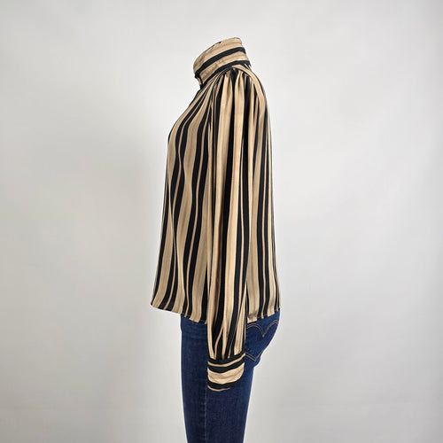 Vintage Brown Striped Button Up Blouse Size M/L