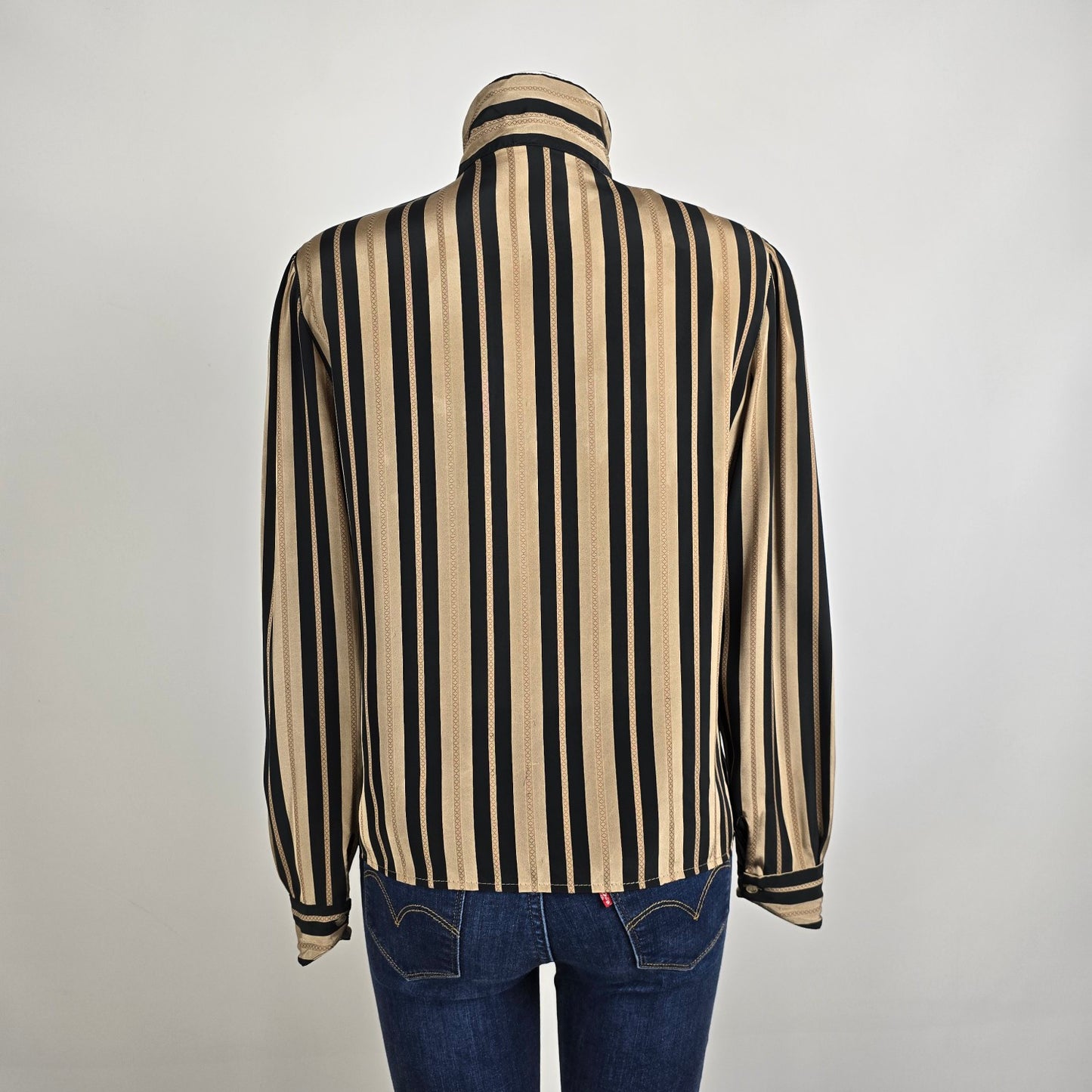 Vintage Brown Striped Button Up Blouse Size M/L