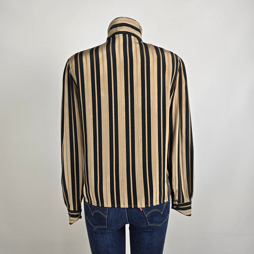 Vintage Brown Striped Button Up Blouse Size M/L